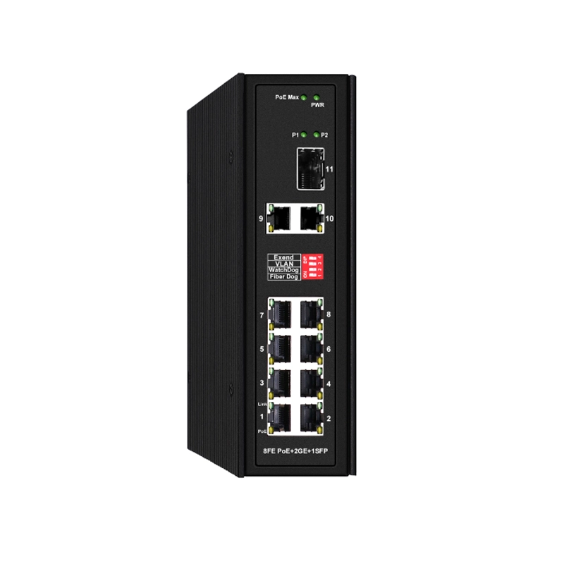 F6-5800-8P2GT1S conmutador industrial PoE no gestionado de 1 Giga Opt y 2 GE Tx y 8 100M